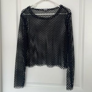 Cropped black mesh top